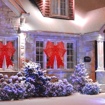 48'' Red LED Pre-Lit Outdoor Christmas Bow with Metal Frame
