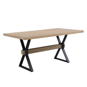 Christopher Knight Home Cora 63" Rustic Metal and Wood X-Shape Dining Table Natural Ash - 1 of 4