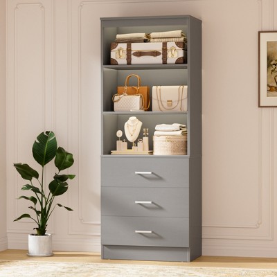 Aheaplus 71'' Tall Storage Bookcase, Bookshelf with 3-Tier Open Shelves and 3 Drawers, Wood Storage Cabinet