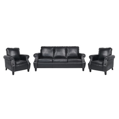 Christopher Knight Home Dowd Faux Leather 3 Piece Living Room Sofa Set