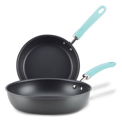 Rachael Ray Create Delicious 2pc Hard Anodized Aluminum Frying Pan Set Blue Handles