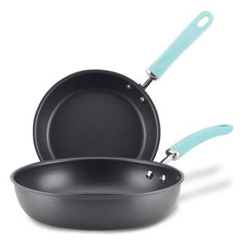 Rachael Ray Create Delicious 2pc Hard Anodized Aluminum Frying Pan Set Blue Handles