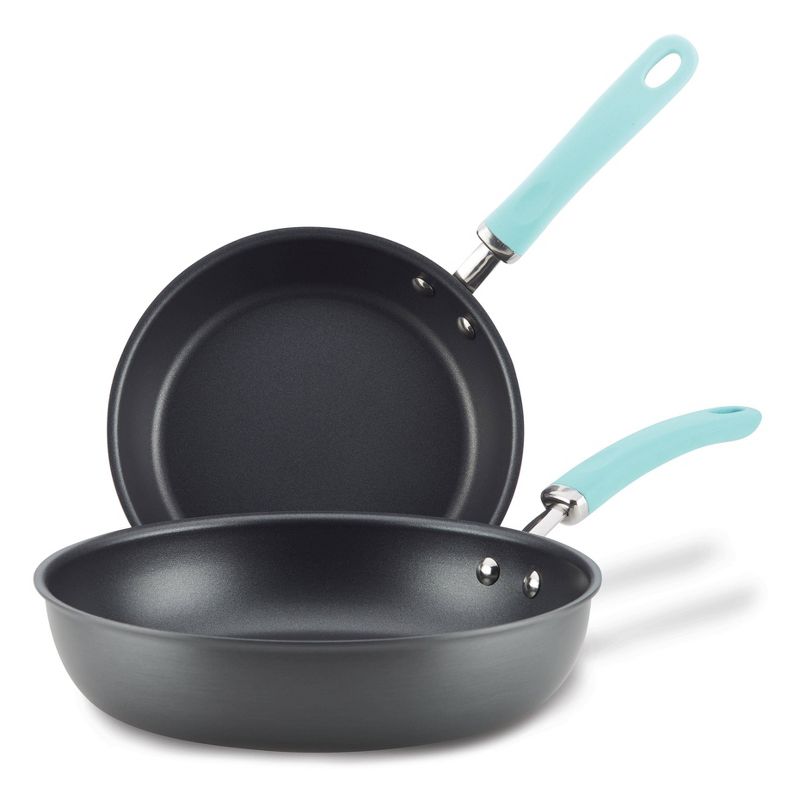 Rachael Ray Create Delicious 2pc Hard Anodized Aluminum Frying Pan Set Blue Handles, 1 of 6