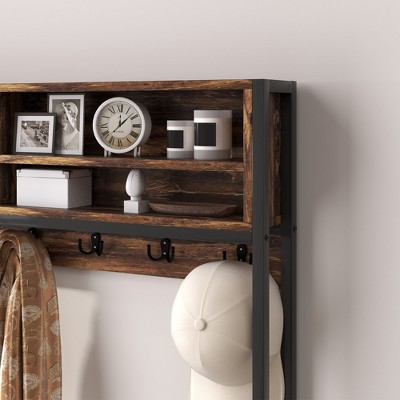 Distressed Dark Brown Hall Tree with Storage Bench and Fabric Drawers