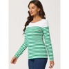 INSPIRE CHIC Women's Color Block Round Neck Long Sleeves Striped Basic T-Shirt - 3 of 4