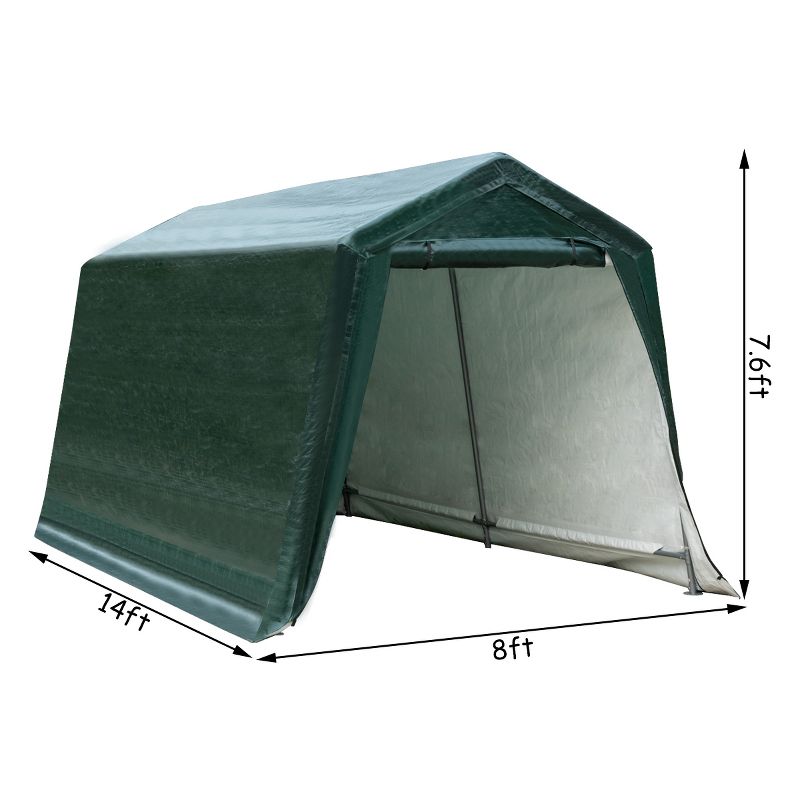 Costway 8'x14' Patio Tent Carport Storage Shelter Shed Car Canopy Heavy Duty Green, 3 of 11