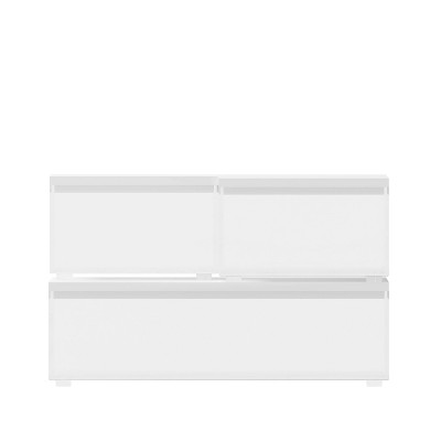 Clear and White Stackable Plastic Storage Bins with Wood Lids, 3-Pack
