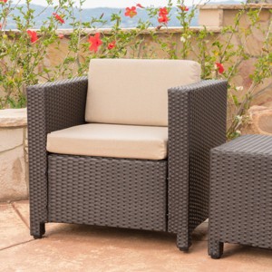 Modern Wicker Outdoor Club Lounge Chair,Accent Chair With Metal Frame,Upholstered Armrests Chair For Patio Garden Backyard-Coolbibila - 1 of 4