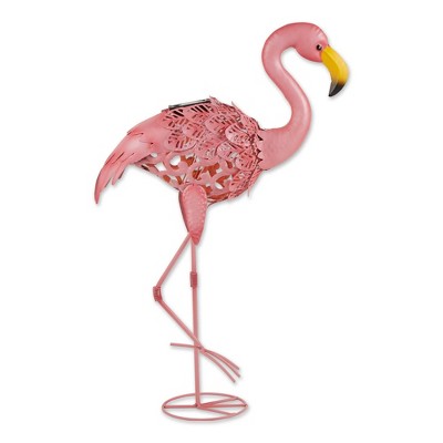 27" Iron Leaning Solar Flamingo Statue Pink - Zingz & Thingz