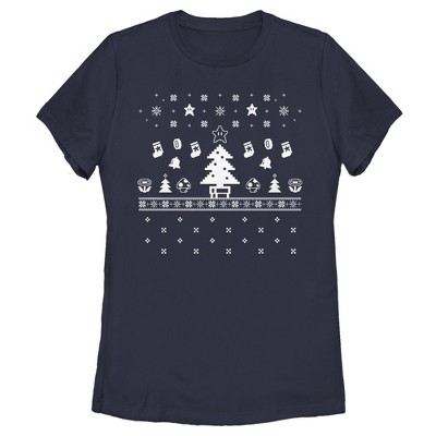 Women's Nintendo Ugly Christmas Tree Super Mario T-shirt - Navy Blue - X  Large : Target