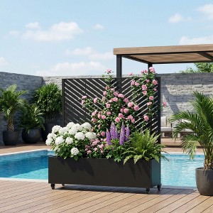 MAYEERTY 47 x 47 Inch Metal Planter Box with Trellis, Parallel Slats ...