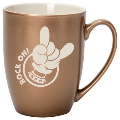 100 North Heavy Metal 10 Ounce Bronze Metallic Finish, Comfortably Fits Your Hands, New Bone China Coffee Tea Cup Mug, Rock On!