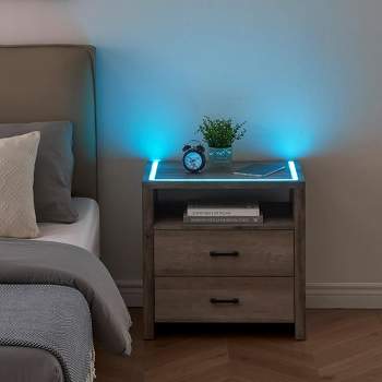 Whizmax LED Nightstand with 2 Drawers, Bedside Table with Drawers for Bedroom Nursery Living Room, Side Bed Table with Sports LED Light