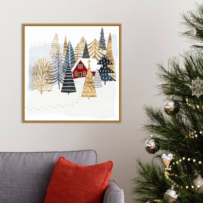 22" x 22" Gold Framed Christmas Chalet Canvas Wall Art