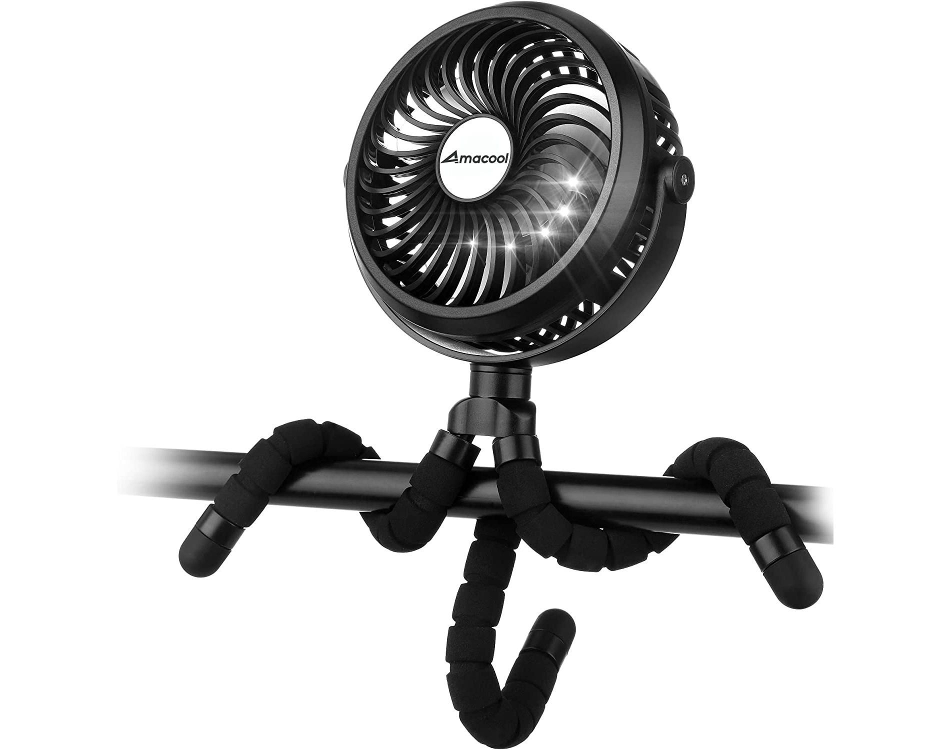 Panergy Battery Operated Stroller Fan Flexible Tripod Clip On Fan with 3 Speeds and Rotatable Handheld Personal Fan - Black