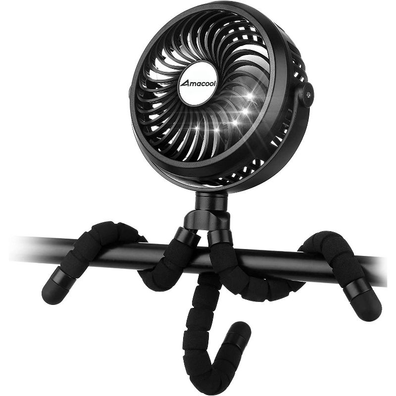 Panergy Battery Operated Stroller Fan Flexible Tripod Clip On Fan with 3 Speeds and Rotatable Handheld Personal Fan - Black, 1 of 8