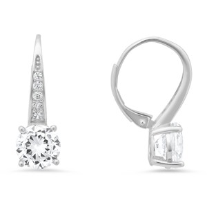 Sterling Silver Graduating CZ Leverback Earrings - 1 of 2