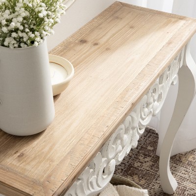 Antonella Rustic Brown and White Carved Wood Console Table