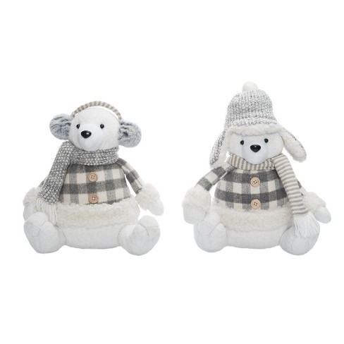 Transpac Plush Polar Bear Sitter Set of 2 Christmas Home Decorations - image 1 of 1