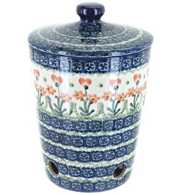 Blue Rose Polish Pottery Peach Posy Garlic Keeper