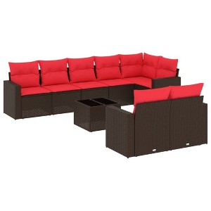 vidaXL 9 Piece Patio Sofa Set with Cushions Brown Poly Rattan - 1 of 4