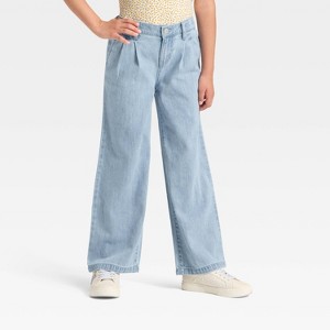 Girls' Wide Leg Jeans - Cat & Jack™ Light Wash - 1 of 3
