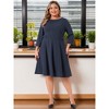 Women's Plus Size Crew Neck 3/4 Sleeve High Waist Button Decor Office Casual A Line Midi Dress with Zipper - Agnes Orinda - 3 of 4