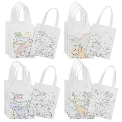 Blue Panda 20 Pack Dinosaur Goodie Bags for Kids Birthday Party, Reusable Tote with Handle, 8 x 10 in