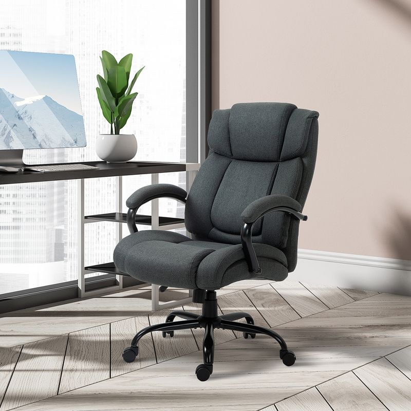 Vinsetto High Back Big and Tall Executive Office Chair 484lbs with Wide Seat Computer Desk Chair with Linen Fabric Swivel Wheels Charcoal Gray, 4 of 10