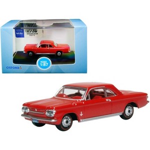 1963 Chevrolet Corvair Coupe Riverside Red with Red Interior 1/87 (HO) Scale Diecast Model Car by Oxford Diecast - 1 of 3