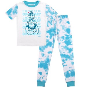 Shrek Characters Blue Cloud Wash Youth Pajamas Set - 1 of 3