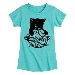 Girls' - Instant Message - Cat with Yarn Ball Fitted Short Sleeve Graphic T-Shirt - 1 of 4
