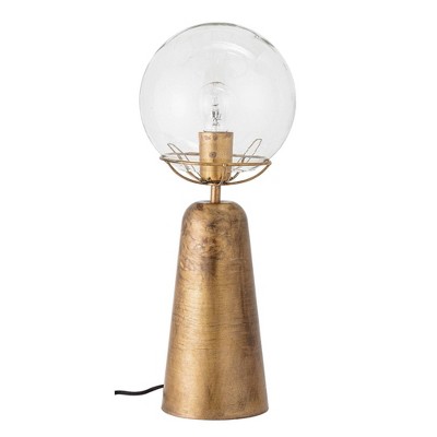 19" Metal Table Lamp with Glass Shade (Includes CFL Light Bulb) Antique Brass - 3R Studios