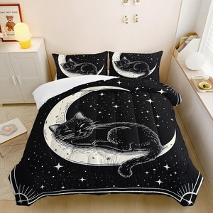 Hachikiko Black Cat on Moon Star 3D Print Comforter Set,Cute Kids Toddlers Bedding Room Decor - 1 of 4
