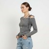Cherie Code Women’s Grey Stripe One‑Shoulder Tie Long‑Sleeve Tee – Chic Ribbed Knit Casual Top - 2 of 4