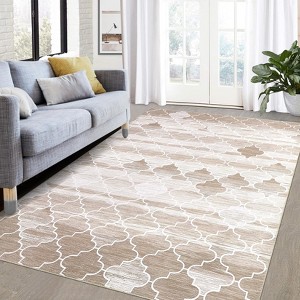 Washable 5x7 Area Rugs Geometric Neutral Living Room Rug Stain-Resistant Low Pile Non Slip Indoor - 1 of 4
