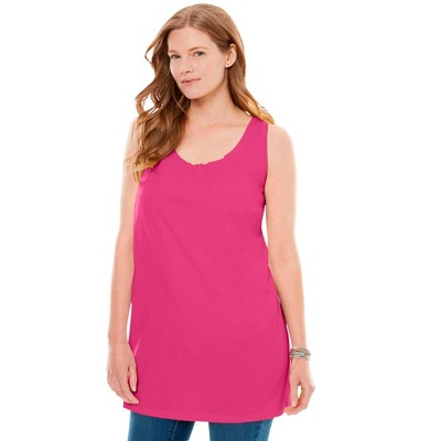 Woman Within Plus Size Perfect Sleeveless Shirred U-Neck Tunic