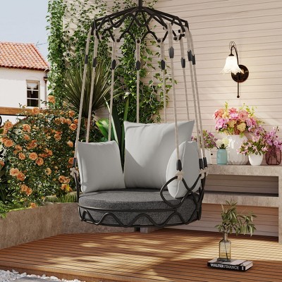 Whisen Outdoor Porch Swing Chair, Elegant Hanging Basket with UV Resistant Cushion