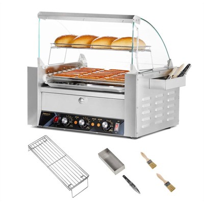 Winado 9 Rollers 1,500W 110V 24 Hot Dog Roller Grill With Cover and Bun Warmer