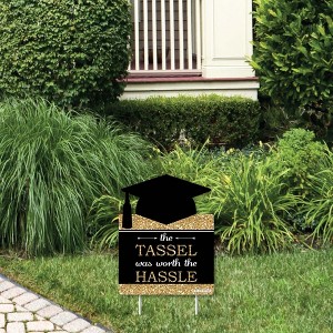 Big Dot of Happiness Gold Graduation Party Yard Sign - Outdoor Lawn Sign - 1 Piece - 1 of 4