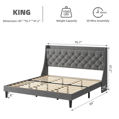 Bed Frame with Charging Station and Storage Shelf