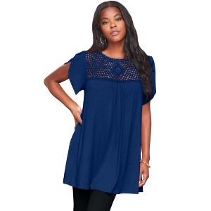 Roaman's Lace Yoke Pleated Tunic - 1 of 4