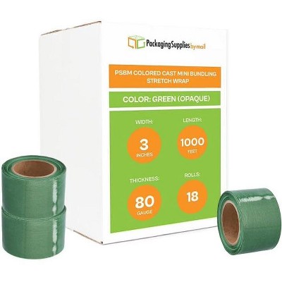 PSBM 18 Rolls 3" x 1000 Ft. Green Hand Wrap Stretch Shrink Film with Handle, 80 Ga