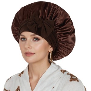 Anna-Kaci Silk Bonnet for Sleeping Satin Lined Hair Bonnet with Long Tie Band for Women Curly Hair - 1 of 4
