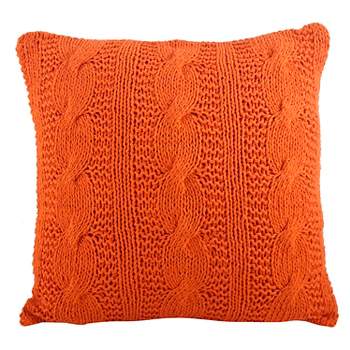 20"x20" Oversize Cable Knit Design Square Throw Pillow Tangerine - Saro Lifestyle