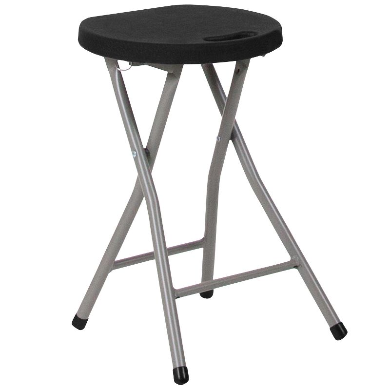 Flash Furniture Foldable Stool with Black Plastic Seat and Titanium Gray Frame, 1 of 12