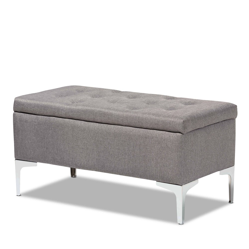 Photos - Pouffe / Bench Mabel Upholstered Metal Storage Ottomans Gray/Silver - Baxton Studio