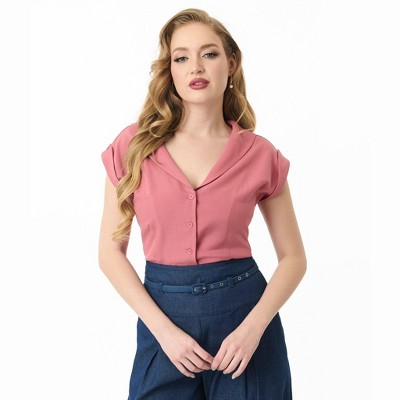 Unique Vintage Women's Twill Sleeveless Blouse