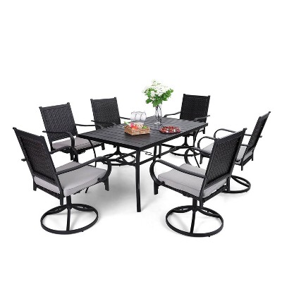 7pc Patio Dining Set with 360 Swivel Chairs with Cushions and 59″x35″ Steel Table – Captiva Designs For Sale