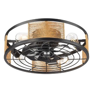 20 in. Indoor Black 100-240 V with Remote Control Rattan Cage Ceiling Fan with Light - 1 of 4